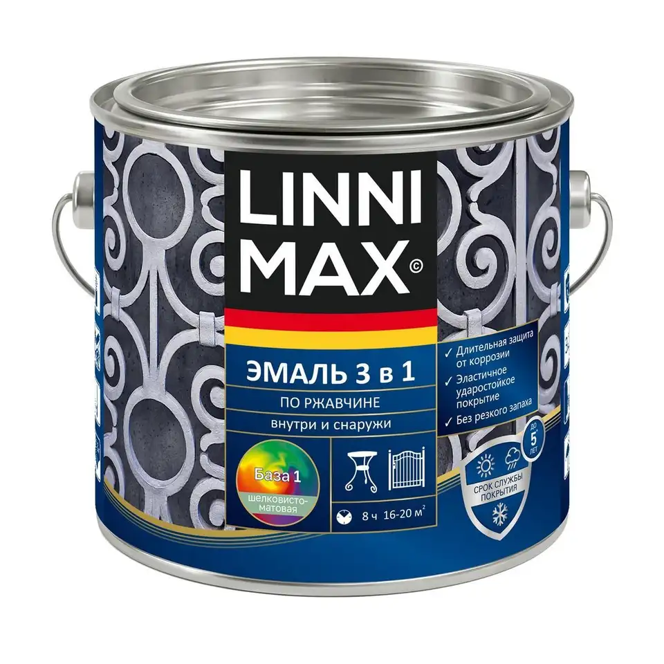 Грунт-эмаль по ржавчине Linnimax 3 в 1 948107798, база 1, белая, 2 л — фото 1 Грунт-эмаль по ржавчине Linnimax 3 в 1 948107798, база 1, белая, 2 л — фото 1