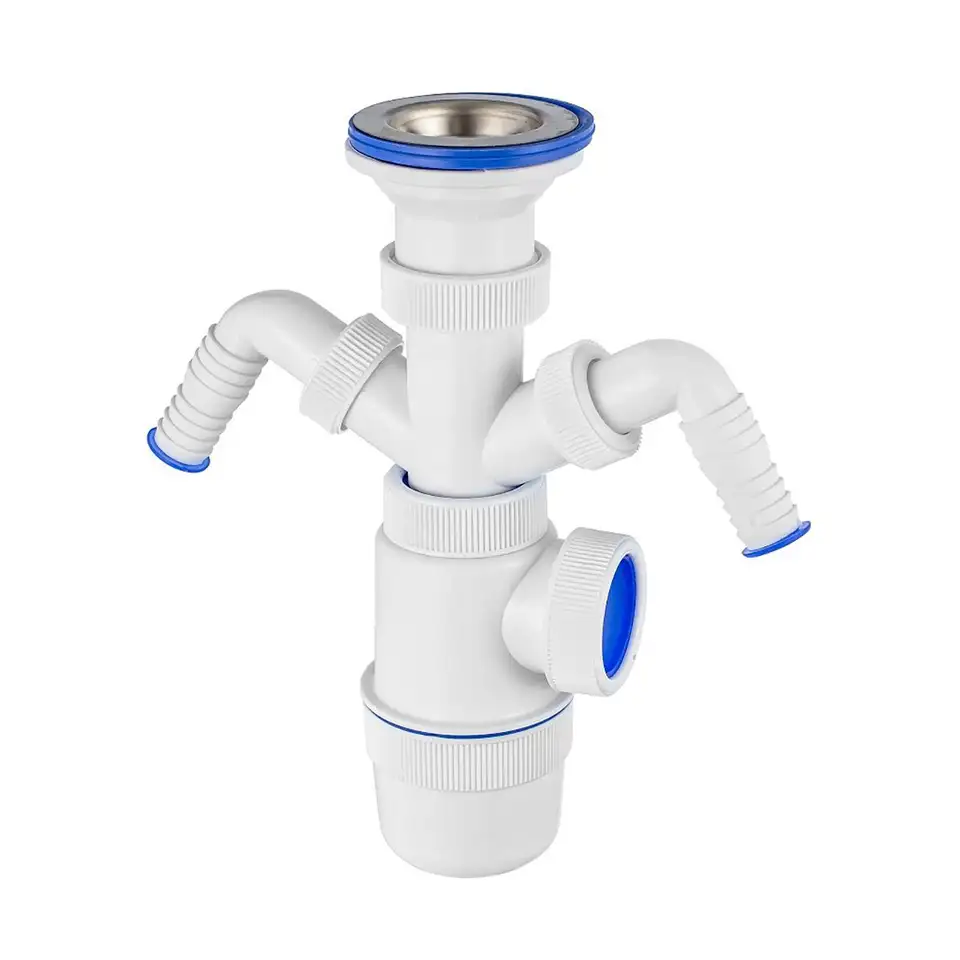 Сифон для раковины VIRPlast Элит, 1 1/2" x 40 мм, с 2-мя отводами, с нержавеющей чашкой, d 70 — фото 1
