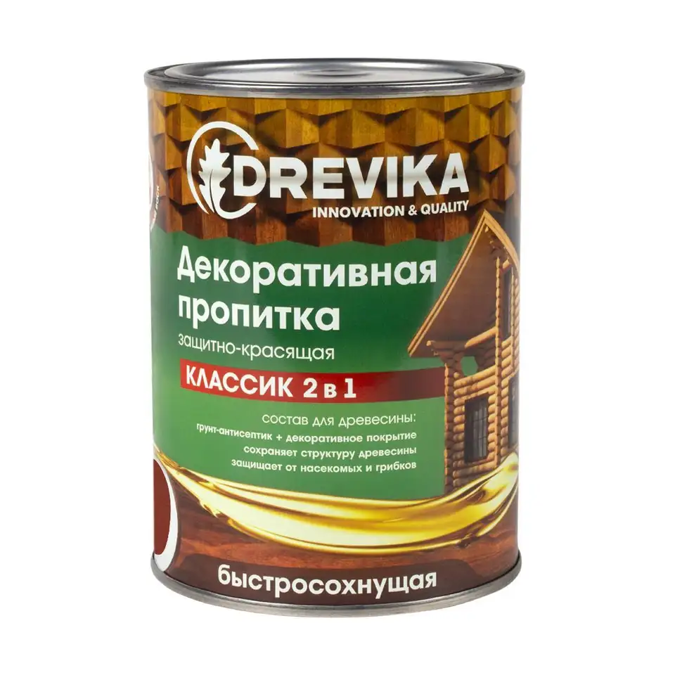 Декоративная пропитка для дерева Drevika Классик 2 в 1, полуматовая, 0,75 л, красное дерево — фото 1 Декоративная пропитка для дерева Drevika Классик 2 в 1, полуматовая, 0,75 л, красное дерево — фото 1