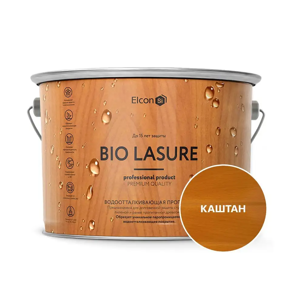 Пропитка для дерева водоотталкивающая Elcon Bio Lasure, 9 л, каштан — фото 1