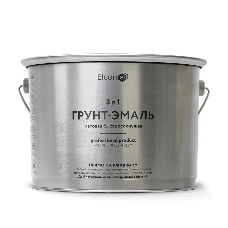 Грунт-эмаль по ржавчине Elcon 3 в 1, матовая, 10 кг, RAL 9005, черная — фото 1 Грунт-эмаль по ржавчине Elcon 3 в 1, матовая, 10 кг, RAL 9005, черная — фото 1
