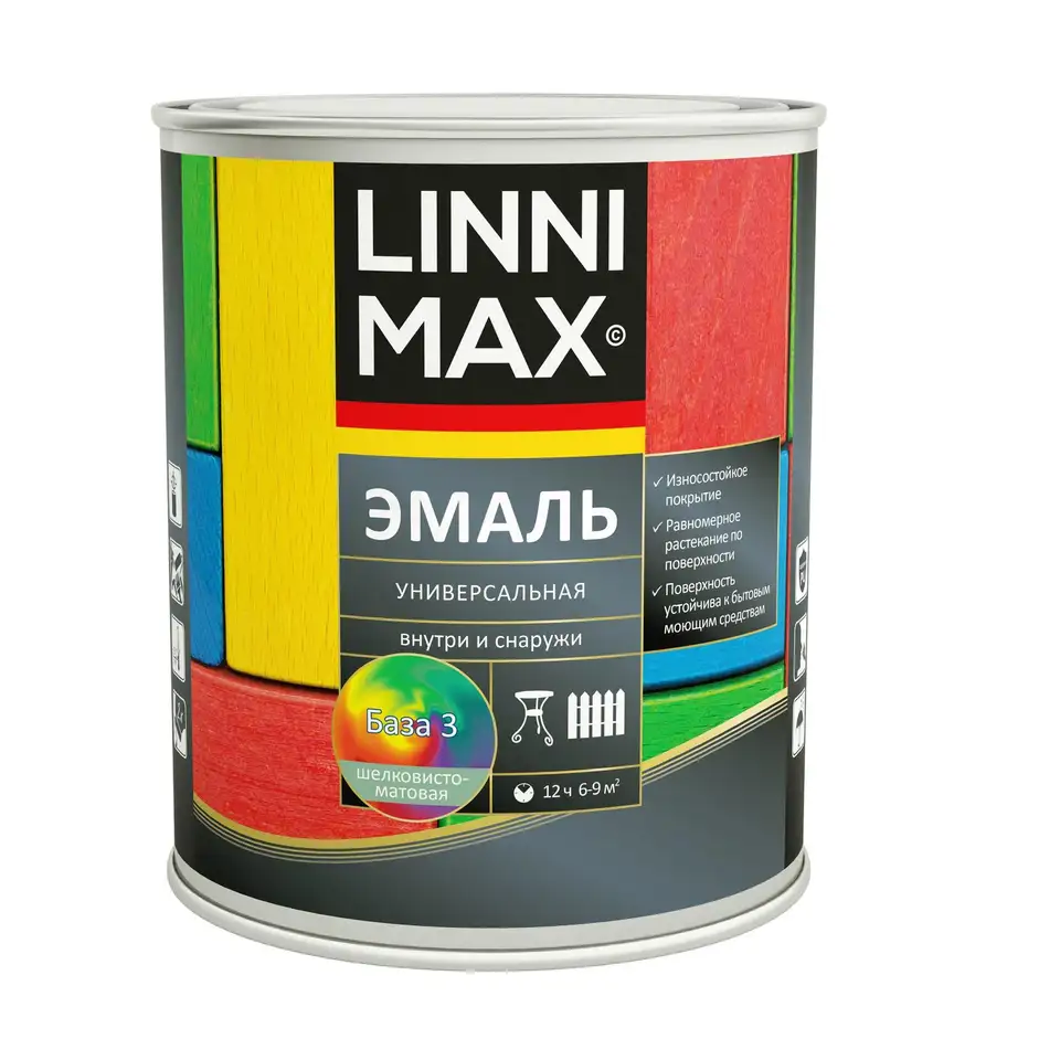 Эмаль алкидная Linnimax, универсальная, шелковисто-матовая, база 3, бесцветная, 0,69 л — фото 1 Эмаль алкидная Linnimax, универсальная, шелковисто-матовая, база 3, бесцветная, 0,69 л — фото 1