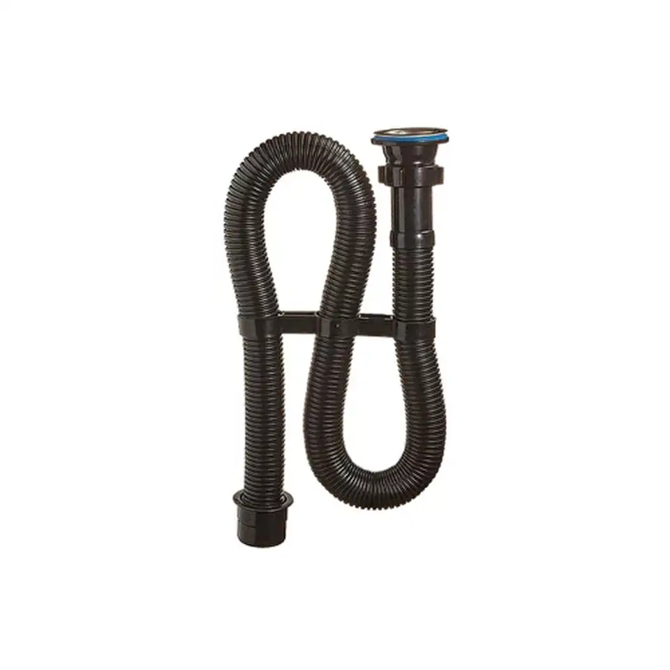Сифон гофрированный Orio АС-3012, 1 1/2" x 40 мм, с нержавеющей чашкой 70 мм, 1000 мм, черный — фото 1
