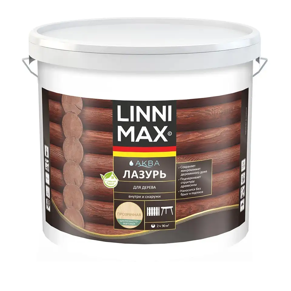 Защитная лазурь для дерева Linnimax Аква, 9 л, бесцветная — фото 1 Защитная лазурь для дерева Linnimax Аква, 9 л, бесцветная — фото 1