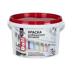 Краска фасадная особопрочная Dali, акриловая, глубокоматовая, база A, супербелая, 2,5 л — фото 1 Краска фасадная особопрочная Dali, акриловая, глубокоматовая, база A, супербелая, 2,5 л — фото 1