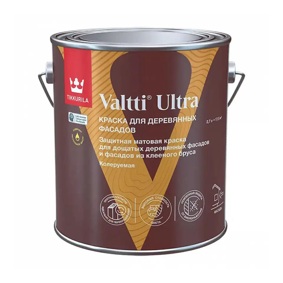 Краска для деревянных фасадов Tikkurila Valtti Ultra (Валтти Ультра), база А, белая, 2,7 л — фото 1 Краска для деревянных фасадов Tikkurila Valtti Ultra (Валтти Ультра), база А, белая, 2,7 л — фото 1