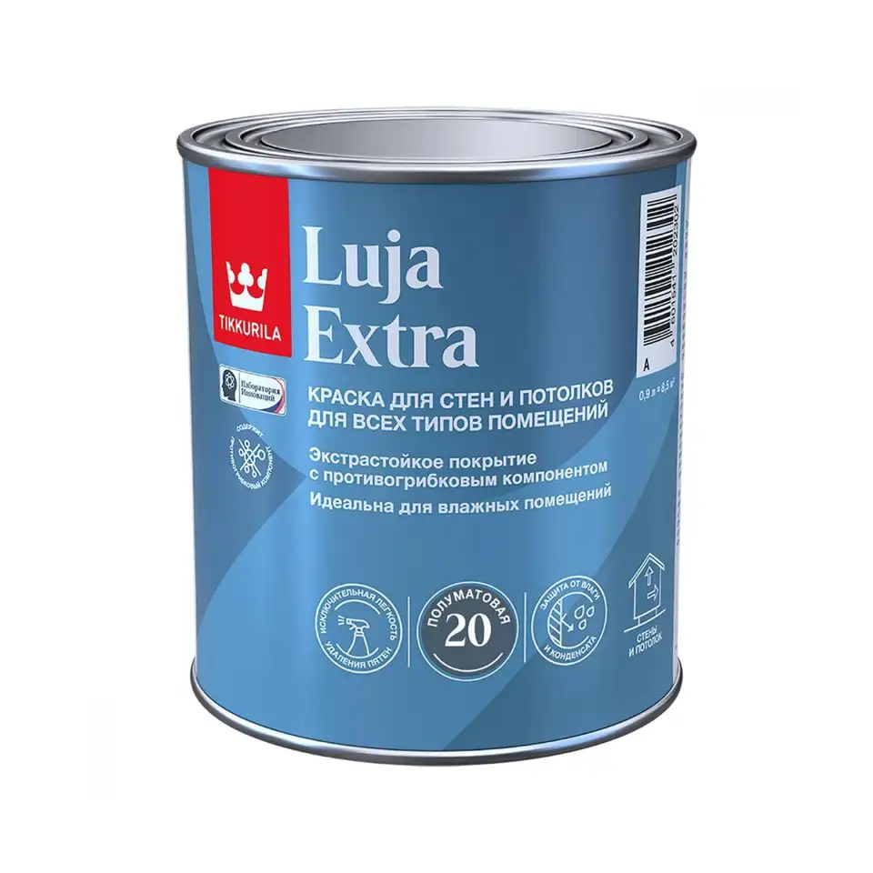 Краска для стен и потолков Tikkurila Luja Extra (Луя Экстра), полуматовая, база С, бесцветная, 0,9 л — фото 1 Краска для стен и потолков Tikkurila Luja Extra (Луя Экстра), полуматовая, база С, бесцветная, 0,9 л — фото 1