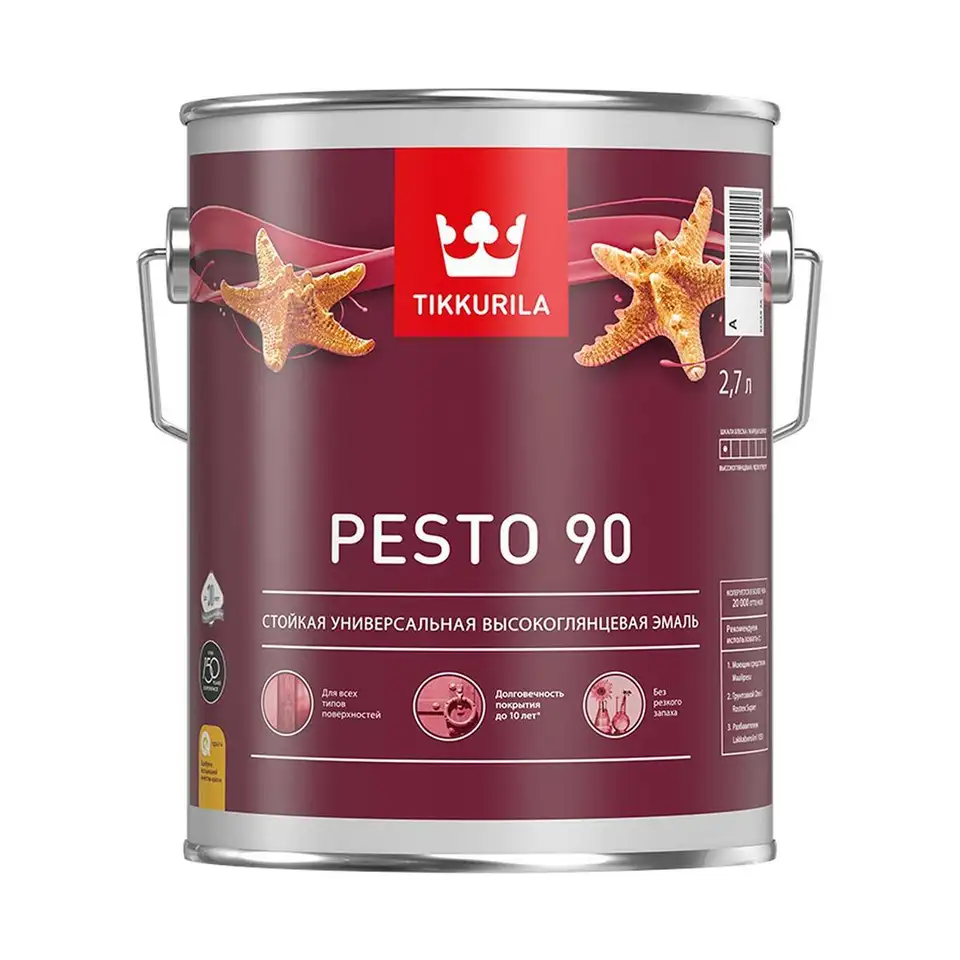Эмаль высокоглянцевая Tikkurila Euro Pesto 90 (Песто 90), 2,7 л, база А, белая — фото 1 Эмаль высокоглянцевая Tikkurila Euro Pesto 90 (Песто 90), 2,7 л, база А, белая — фото 1