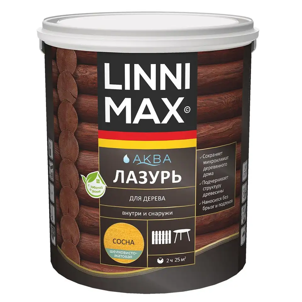 Защитная лазурь для дерева Linnimax Аква, 2,5 л, сосна — фото 1 Защитная лазурь для дерева Linnimax Аква, 2,5 л, сосна — фото 1