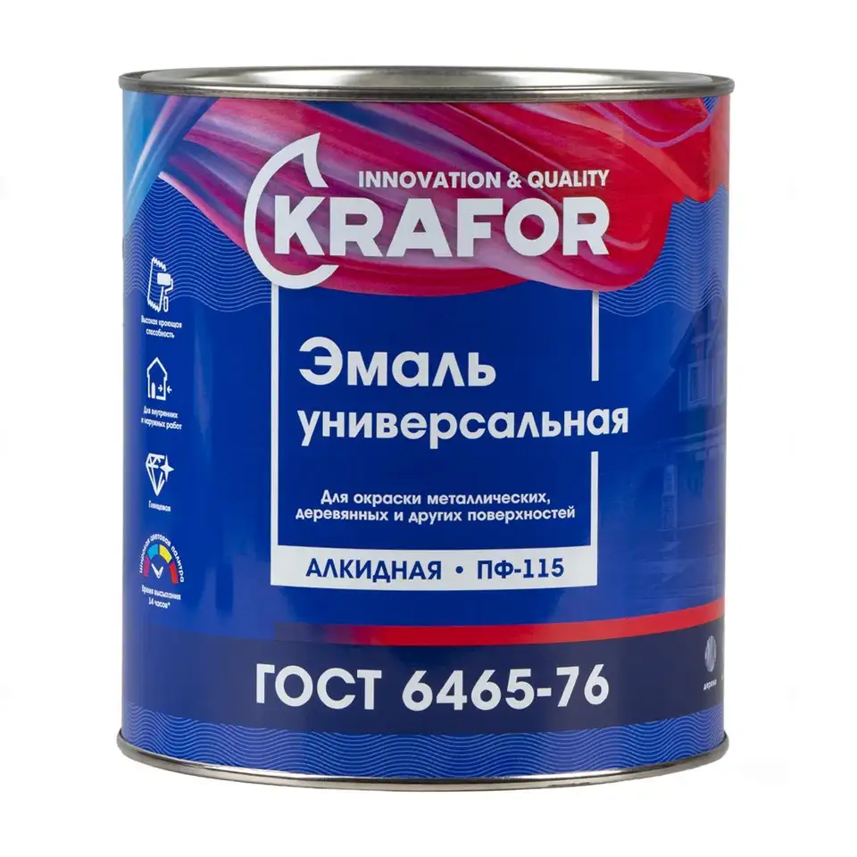 Эмаль ПФ-115 универсальная Krafor, алкидная, матовая, 2,7 кг, белая — фото 1