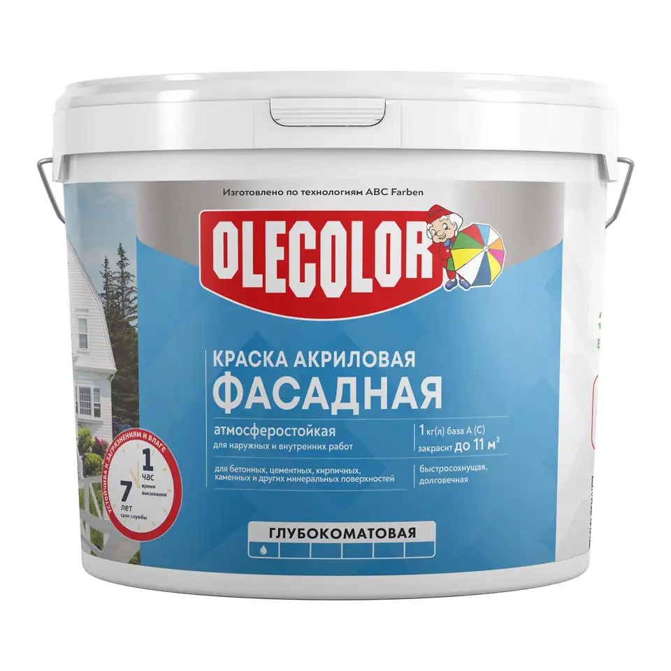 Краска фасадная Olecolor, акриловая, 7 кг/4,375 л, белая — фото 1