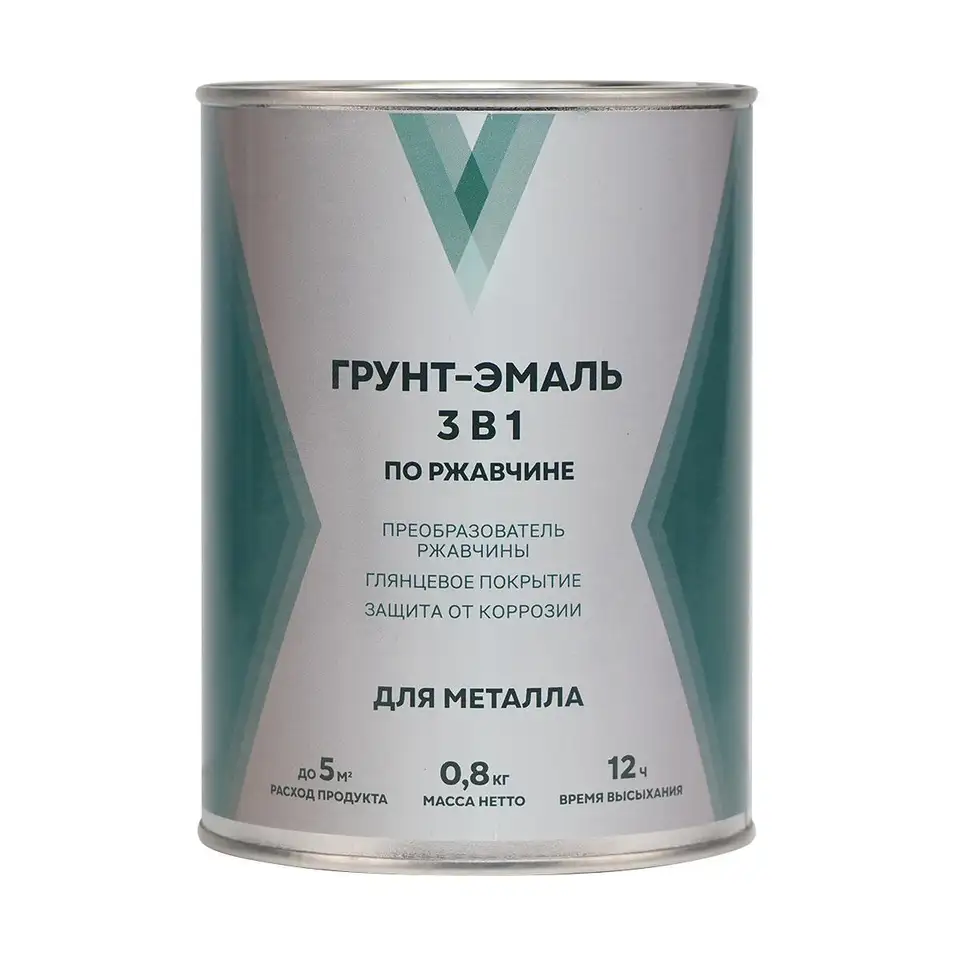 Грунт-эмаль по ржавчине 3 в 1 V, 0,8 кг, зеленая — фото 1