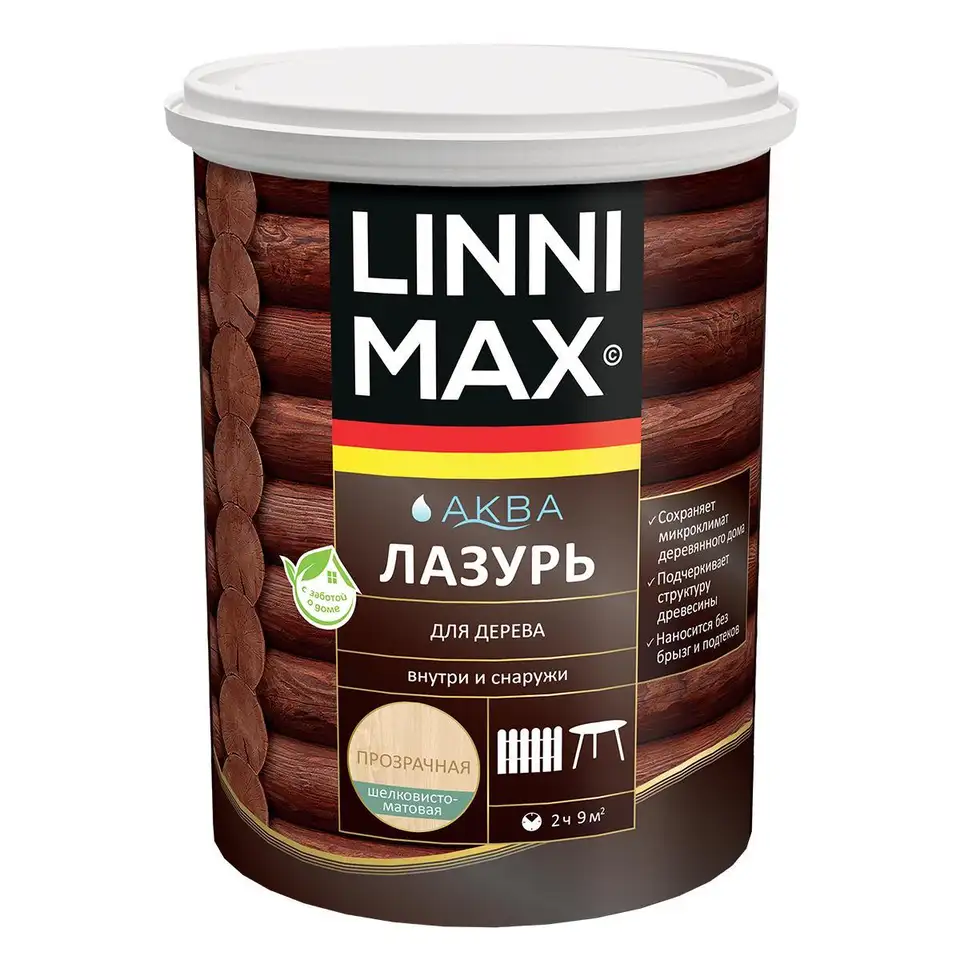 Защитная лазурь для дерева Linnimax Аква, 0,9 л, бесцветная — фото 1 Защитная лазурь для дерева Linnimax Аква, 0,9 л, бесцветная — фото 1
