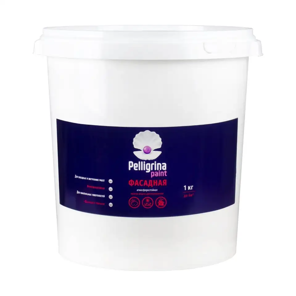 Краска фасадная Pelligrina Paint, акриловая, белоснежная, 45 кг — фото 1 Краска фасадная Pelligrina Paint, акриловая, белоснежная, 45 кг — фото 1