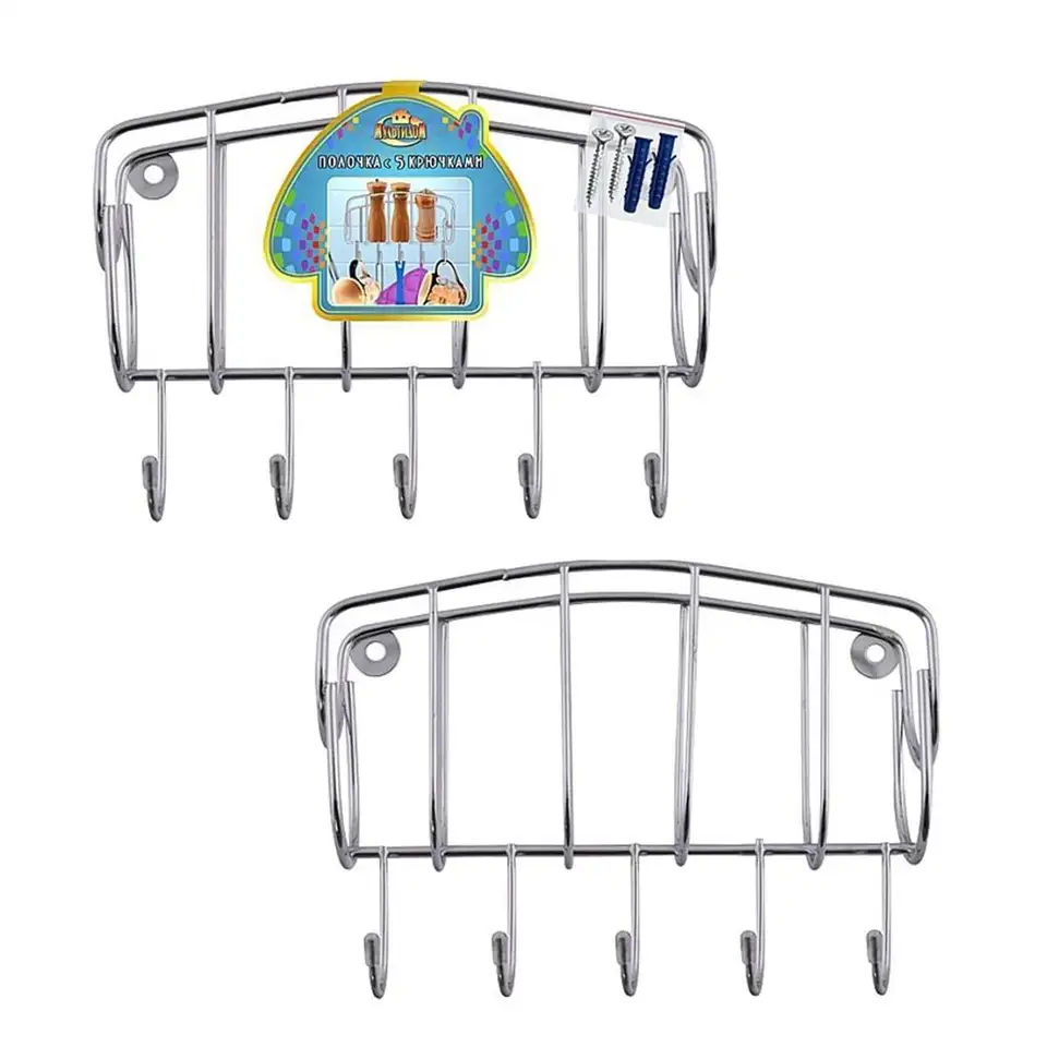 Полка настенная Мультидом, 5 крючков, 20 x 14 x 6 см — фото 1