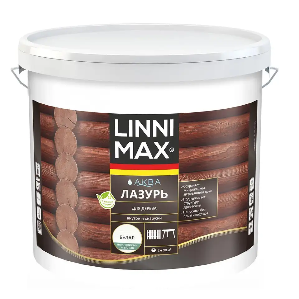 Защитная лазурь для дерева Linnimax Аква, 9 л, белая — фото 1 Защитная лазурь для дерева Linnimax Аква, 9 л, белая — фото 1