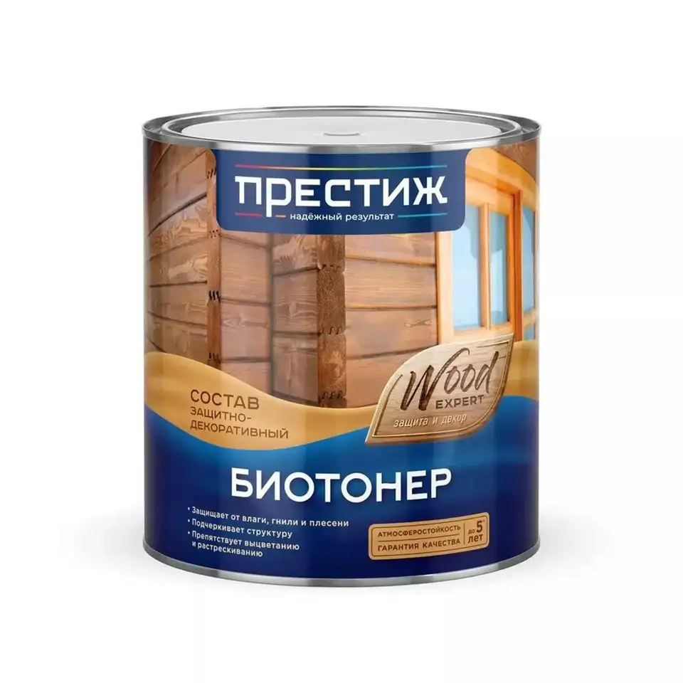 Защитно-декоративный состав Престиж Биотонер, 2,5 л, тик — фото 1 Защитно-декоративный состав Престиж Биотонер, 2,5 л, тик — фото 1