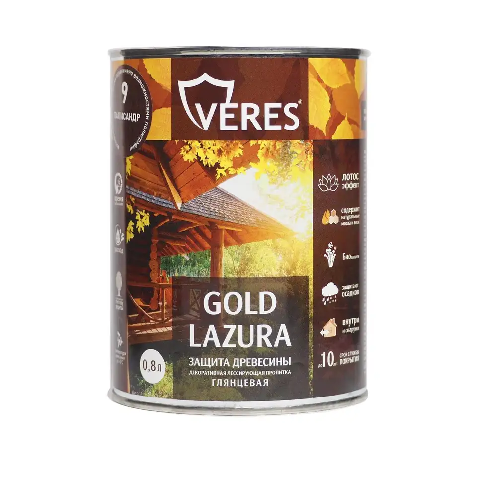 Декоративная пропитка для дерева Верес Gold №9 VG-16, глянцевая, 0,8 л, палисандр — фото 1 Декоративная пропитка для дерева Верес Gold №9 VG-16, глянцевая, 0,8 л, палисандр — фото 1