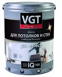 Краска для потолков и стен VGT Premium iQ103, сияющая белизна, 0,8 л — фото 1