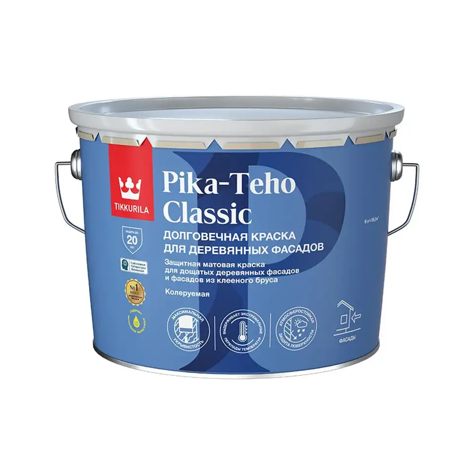 Краска фасадная Tikkurila Pika-Teho Classic (Пико Техо Классик), база С, бесцветная, 9 л — фото 1