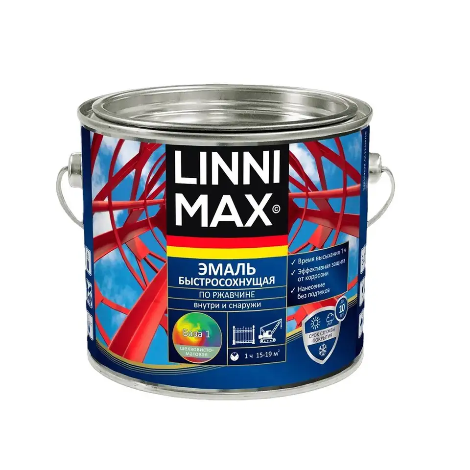 Грунт-эмаль по ржавчине Linnimax, быстросохнущая, база 1, белая, 1,6 л — фото 1 Грунт-эмаль по ржавчине Linnimax, быстросохнущая, база 1, белая, 1,6 л — фото 1