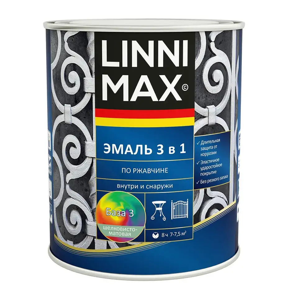 Грунт-эмаль по ржавчине Linnimax 3 в 1, база 3, бесцветная, 0,69 л — фото 1 Грунт-эмаль по ржавчине Linnimax 3 в 1, база 3, бесцветная, 0,69 л — фото 1
