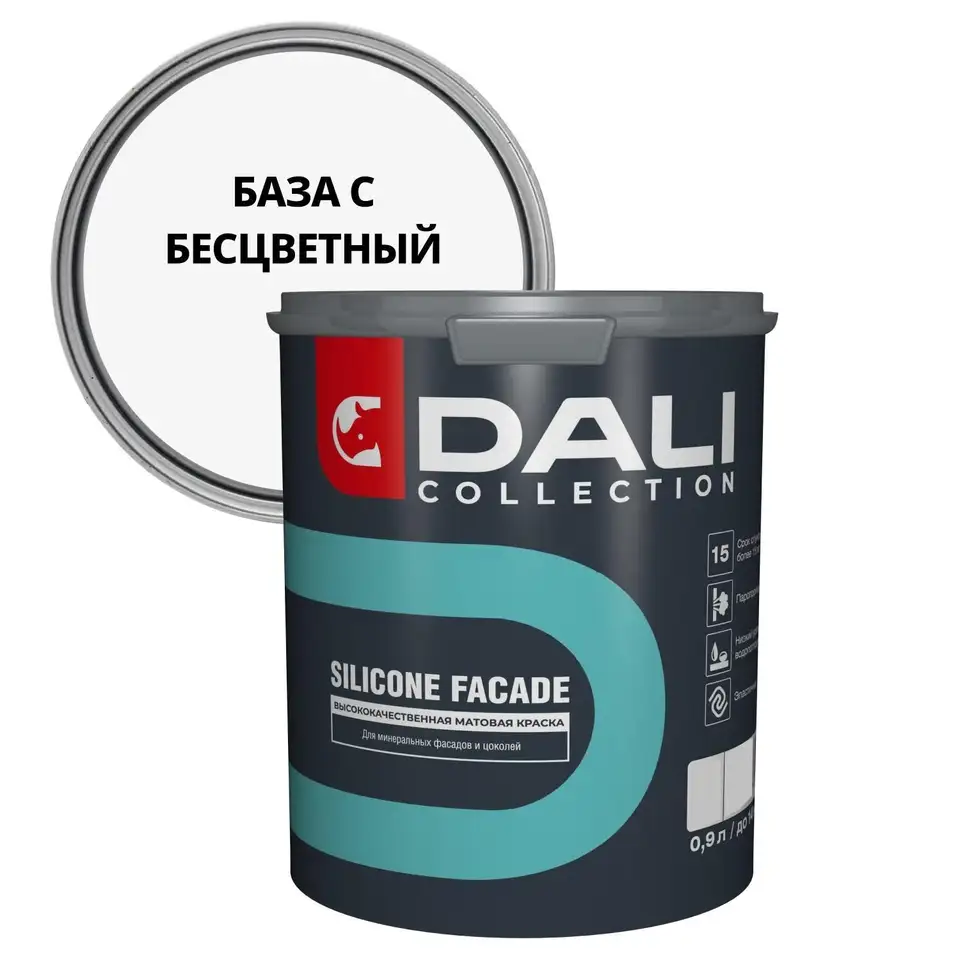 Краска фасадная силиконовая Dali Collection Silicone Facade, база C, бесцветная, 0,9 л — фото 1 Краска фасадная силиконовая Dali Collection Silicone Facade, база C, бесцветная, 0,9 л — фото 1