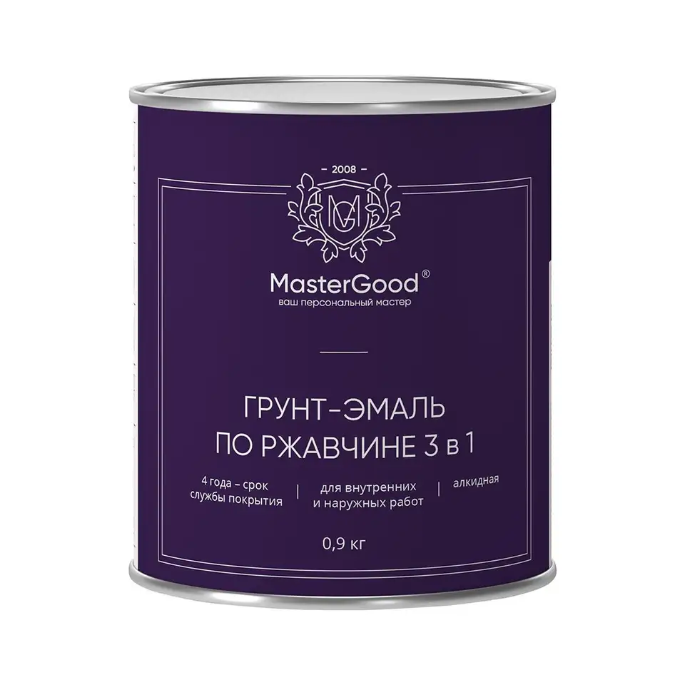 Грунт-эмаль по ржавчине 3 в 1 MasterGood, 0,9 кг, черная — фото 1