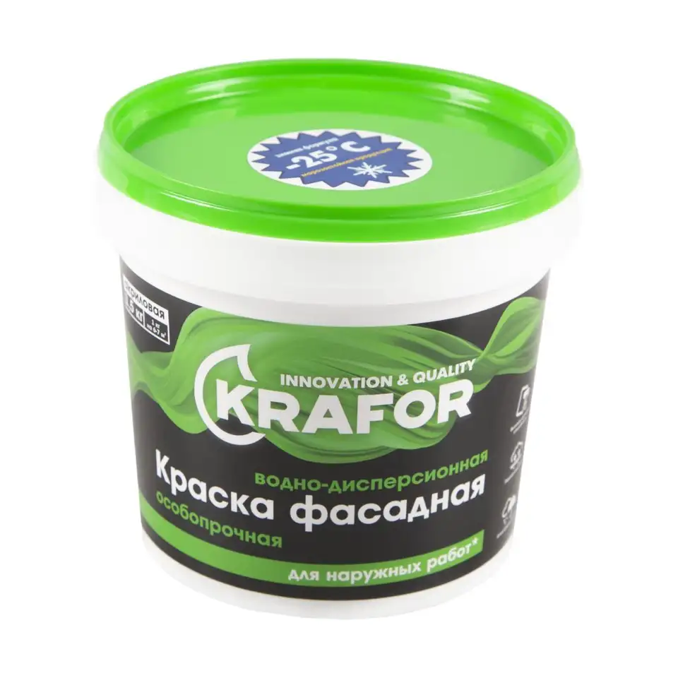 Краска водно-дисперсионная фасадная особопрочная Krafor, 1,5 кг, белая — фото 1 Краска водно-дисперсионная фасадная особопрочная Krafor, 1,5 кг, белая — фото 1