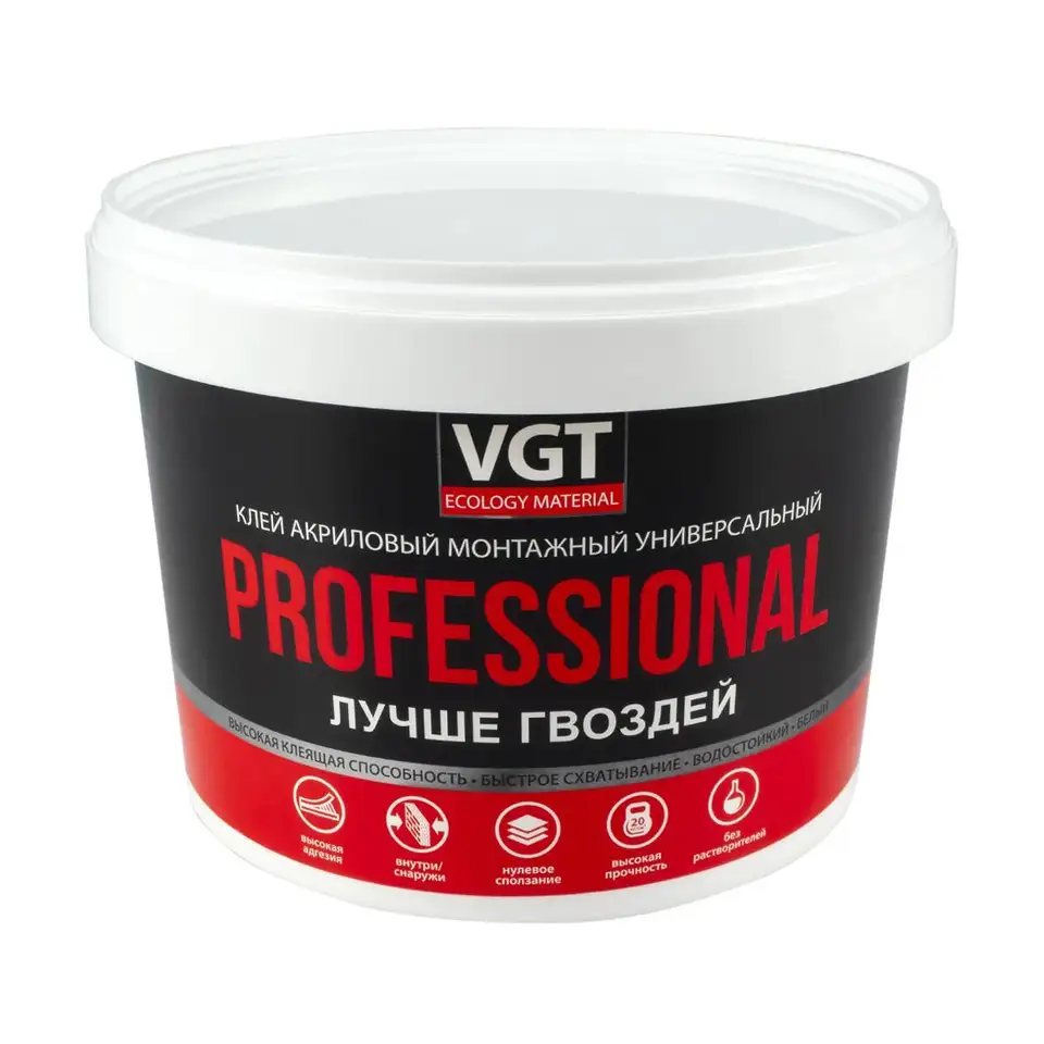 Клей акриловый монтажный универсальный VGT Professional, 3 кг, белый — фото 1