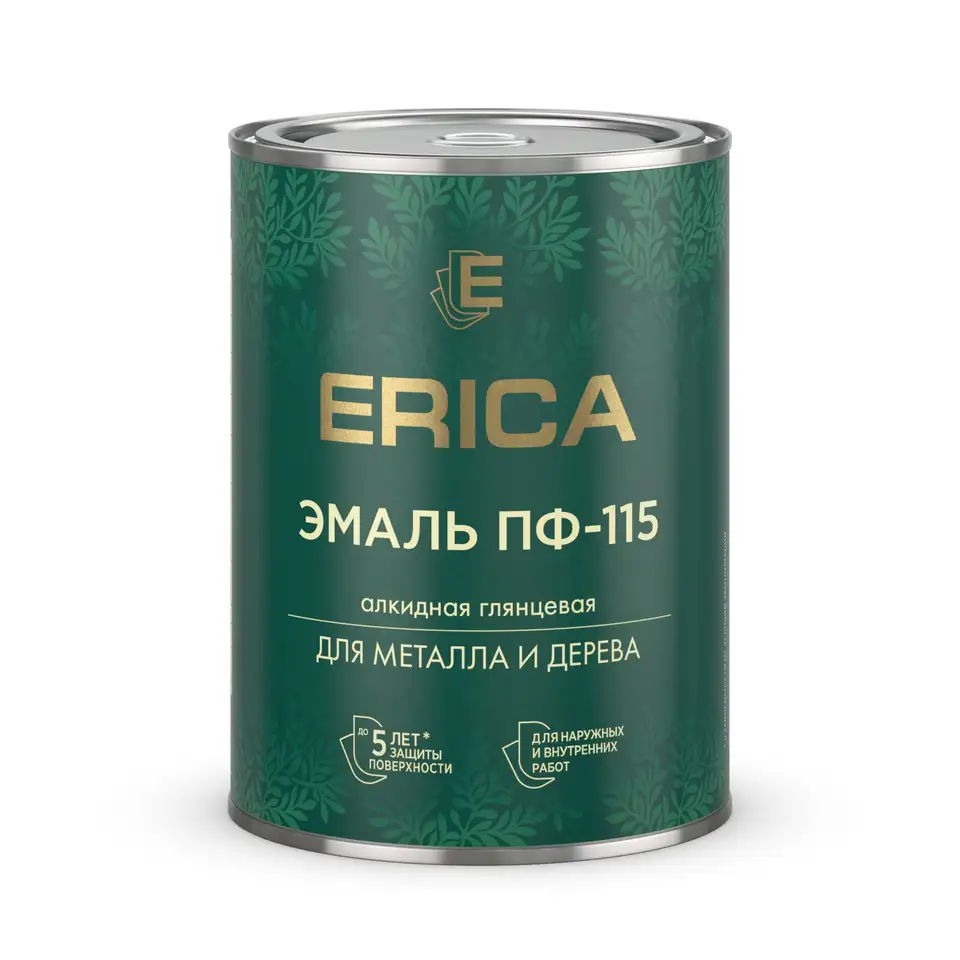 Эмаль ПФ-115 для металла и дерева Erica, алкидная, глянцевая, 0,8 кг, зеленое яблоко — фото 1