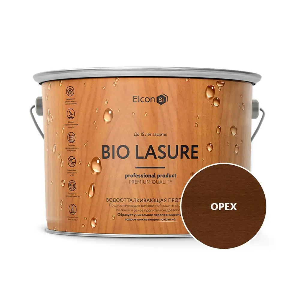 Пропитка для дерева водоотталкивающая Elcon Bio Lasure, 9 л, орех — фото 1