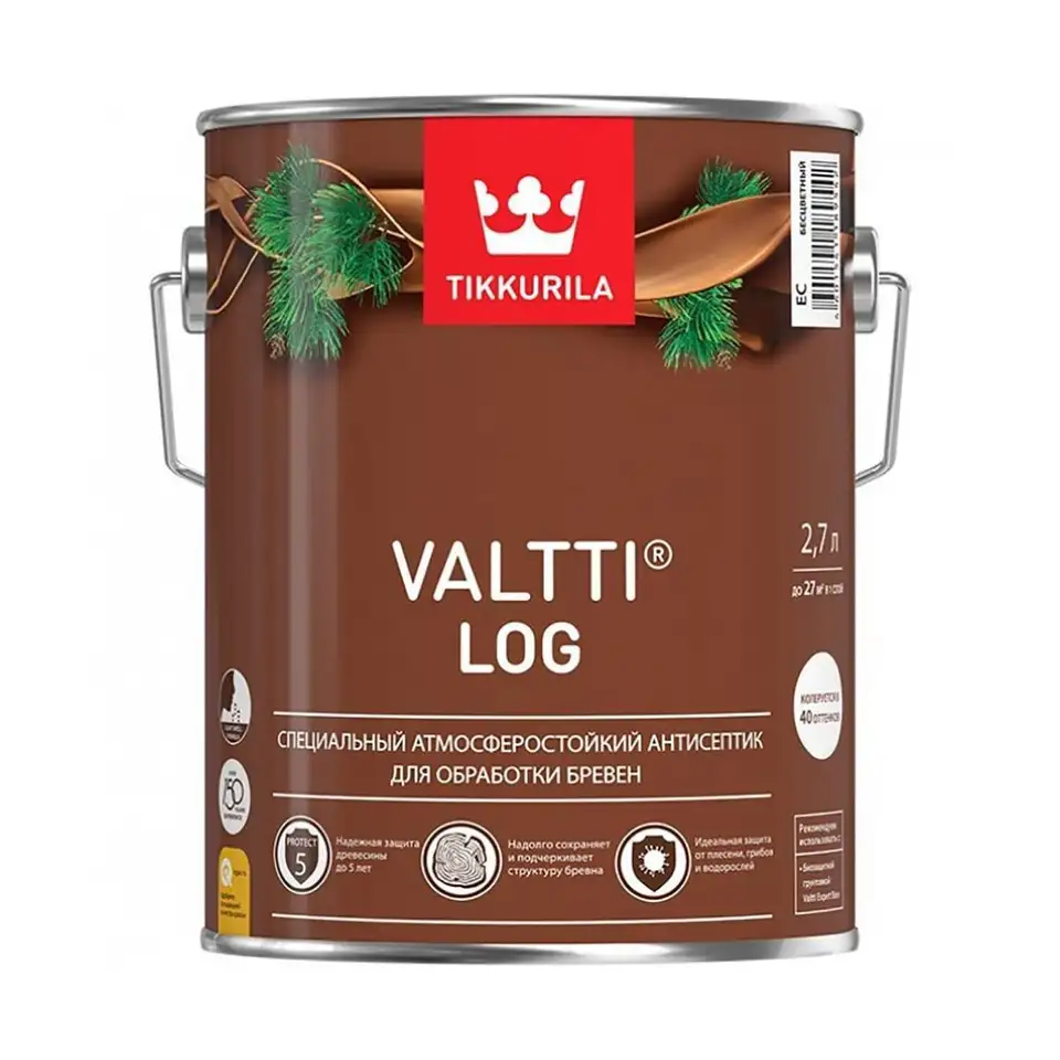 Декоративный антисептик для дерева Tikkurila Valtti Log (Валтти Лог), 2,7 л, палисандр — фото 1 Декоративный антисептик для дерева Tikkurila Valtti Log (Валтти Лог), 2,7 л, палисандр — фото 1
