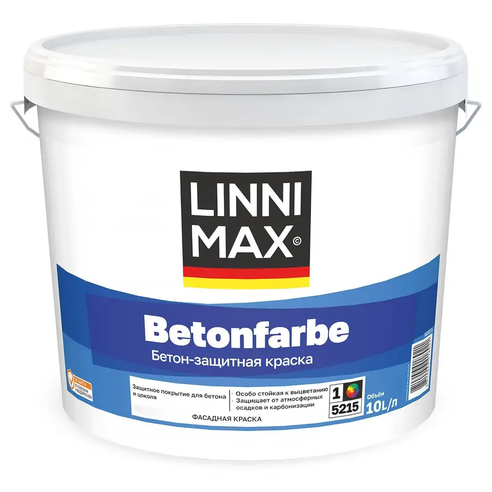 Краска фасадная для бетона и цоколя Linnimax Betonfarbe, база 1, белая, 10 л — фото 1