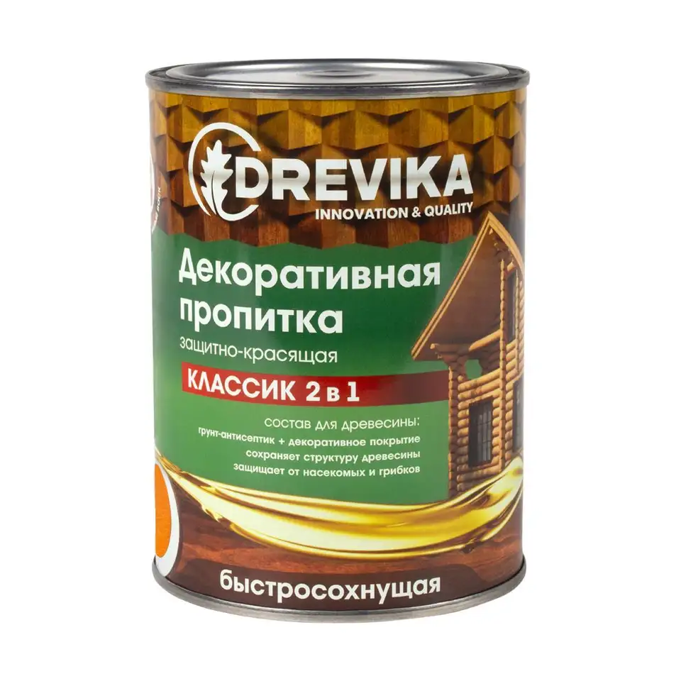 Декоративная пропитка для дерева Drevika Классик 2 в 1, полуматовая, 0,75 л, орегон — фото 1