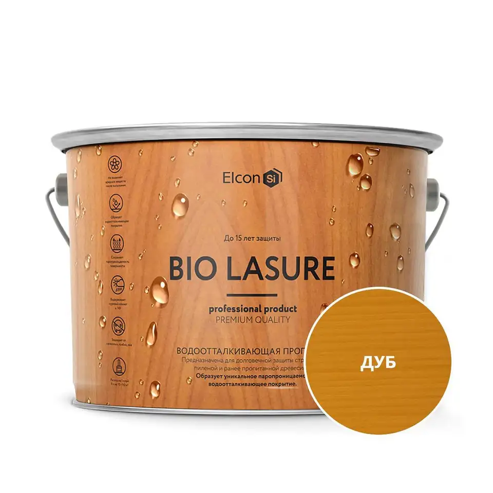 Пропитка для дерева водоотталкивающая Elcon Bio Lasure, 9 л, дуб — фото 1