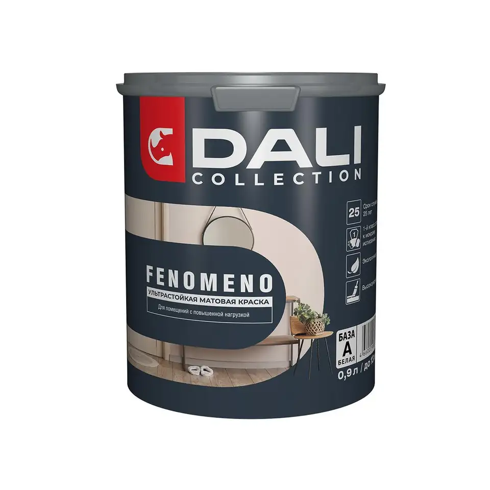 Краска для стен и потолков Dali Collection Fenomeno, матовая, база А, белая, 0,9 л — фото 1 Краска для стен и потолков Dali Collection Fenomeno, матовая, база А, белая, 0,9 л — фото 1