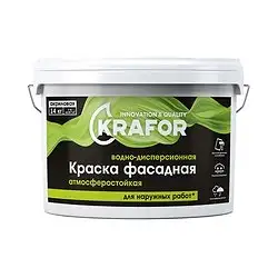 Краска водно-дисперсионная фасадная Krafor, 40 кг, белая — фото 1