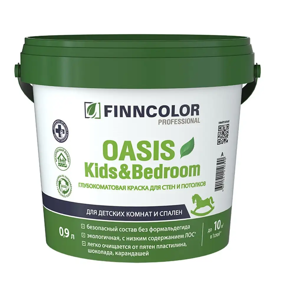 Краска для стен и потолков Oasis Kids&Bedroom FINNCOLOR, глубокоматовая, база С, бесцветная, 0,9 л — фото 1