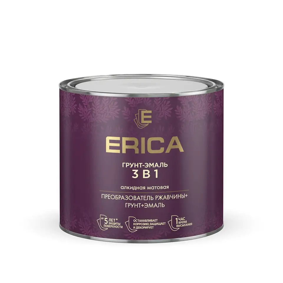 Грунт-эмаль по ржавчине 3 в 1 Erica, 1,8 кг, коричневая — фото 1 Грунт-эмаль по ржавчине 3 в 1 Erica, 1,8 кг, коричневая — фото 1