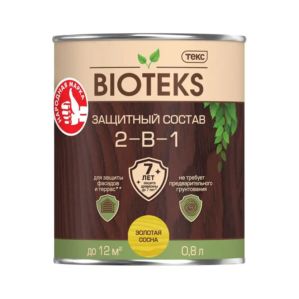 Защитный лессирующий состав для дерева Bioteks 2-в-1, 0,8 л, золотая сосна — фото 1 Защитный лессирующий состав для дерева Bioteks 2-в-1, 0,8 л, золотая сосна — фото 1