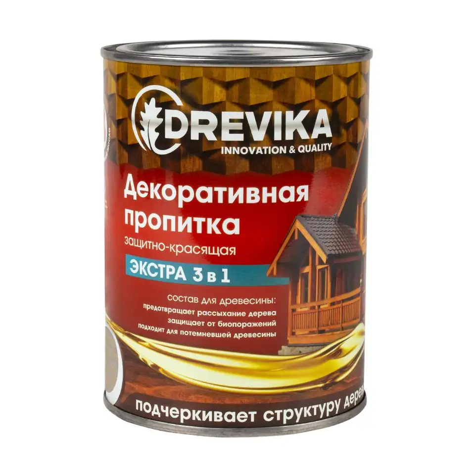 Декоративная пропитка для дерева Drevika Экстра 3 в 1, полуматовая, 0,8 л, ваниль — фото 1 Декоративная пропитка для дерева Drevika Экстра 3 в 1, полуматовая, 0,8 л, ваниль — фото 1