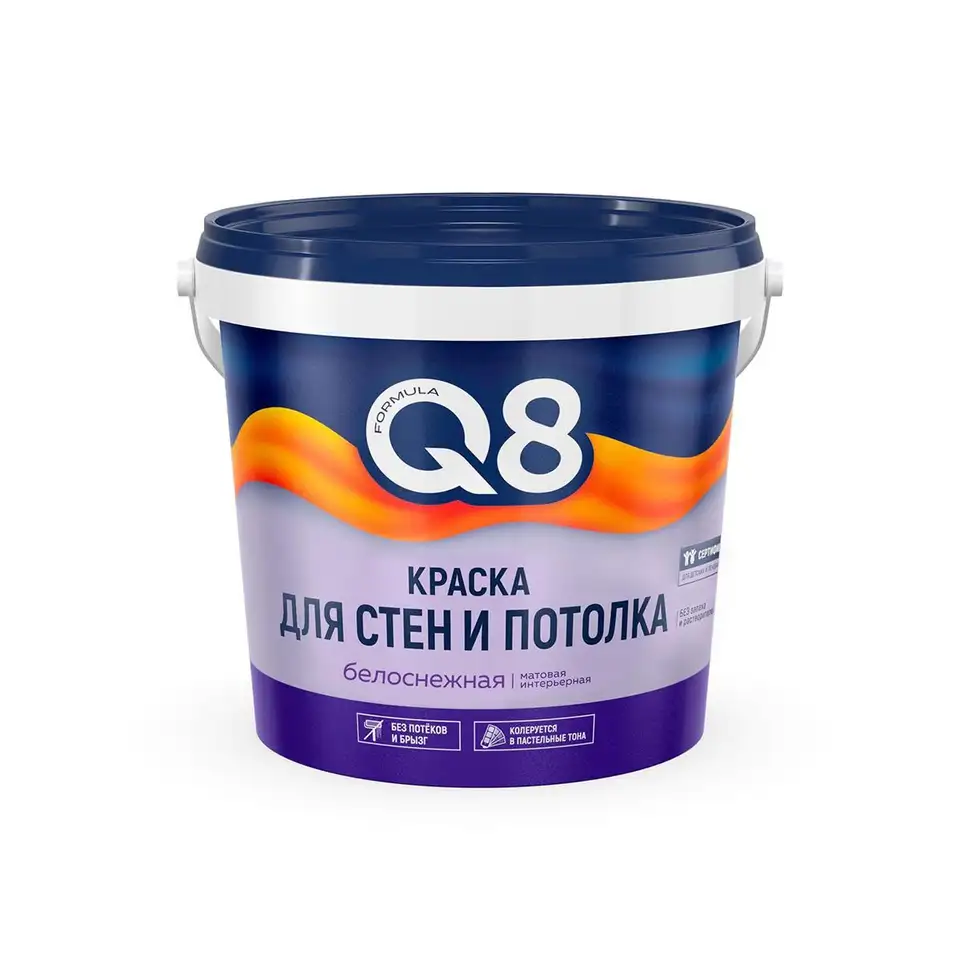 Краска для стен и потолка водно-дисперсионная Formula Q8, матовая, белая, 1,4 кг — фото 1 Краска для стен и потолка водно-дисперсионная Formula Q8, матовая, белая, 1,4 кг — фото 1