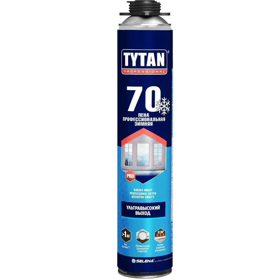 Профессиональная монтажная пена с увеличенным выходом Tytan Professional 70 19686, зимняя, 870 мл — фото 1 Профессиональная монтажная пена с увеличенным выходом Tytan Professional 70 19686, зимняя, 870 мл — фото 1