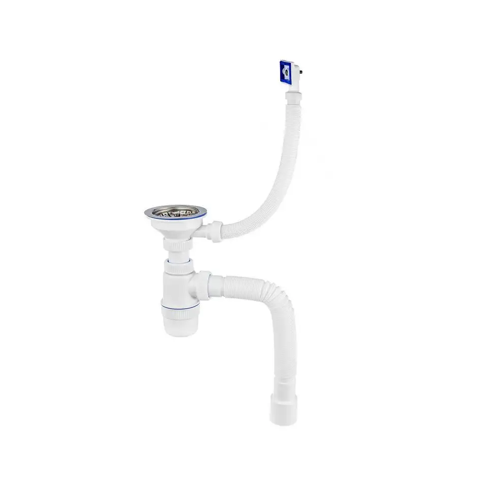Сифон VIRPlast Элит, 3 1/2" x 40 мм, с нержавеющей чашкой d 114, с переливом, гофротруба 800 мм — фото 1