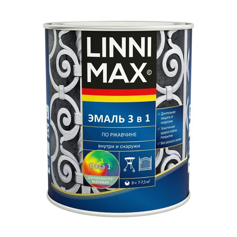 Грунт-эмаль по ржавчине Linnimax 3 в 1 948107796, база 1, белая, 0,75 л — фото 1 Грунт-эмаль по ржавчине Linnimax 3 в 1 948107796, база 1, белая, 0,75 л — фото 1