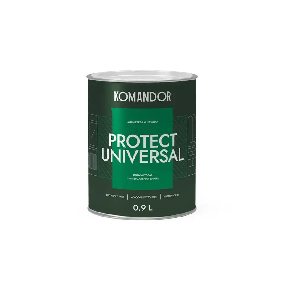 Эмаль универсальная Komandor Protect Universal, алкидная, полуматовая, база С, бесцветная, 0,9 л — фото 1