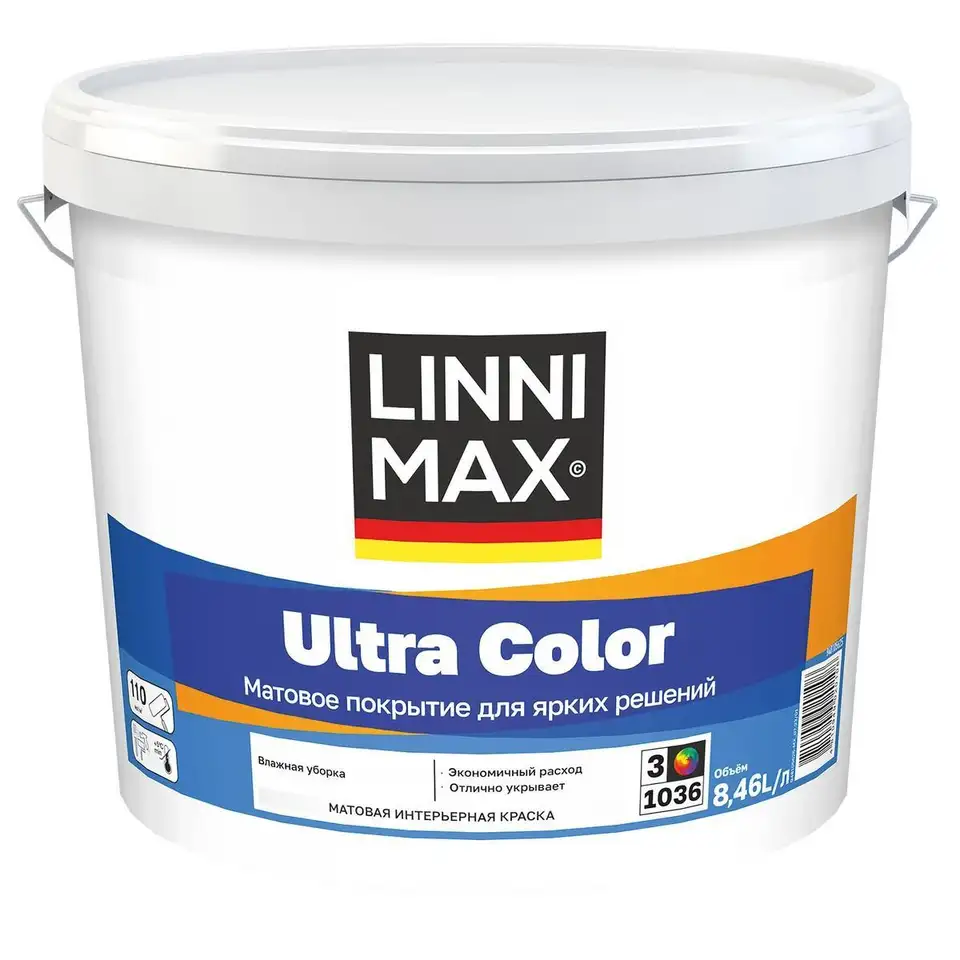 Краска интерьерная Linnimax Ultra Color 948107313, база 3, бесцветная, 8,46 л — фото 1 Краска интерьерная Linnimax Ultra Color 948107313, база 3, бесцветная, 8,46 л — фото 1