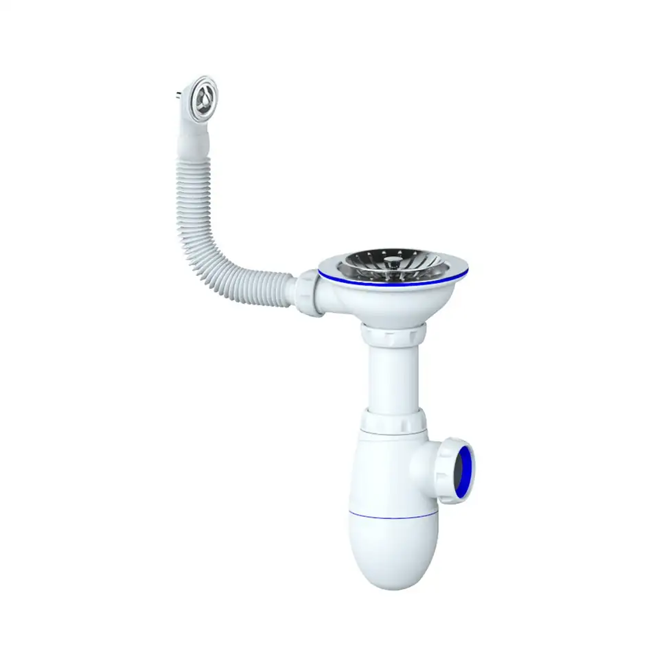 Сифон бутылочный Unicorn B411P, 3 1/2" x 40 мм, с выпуском, с переливом, с нержавеющей чашкой, d 115 — фото 1