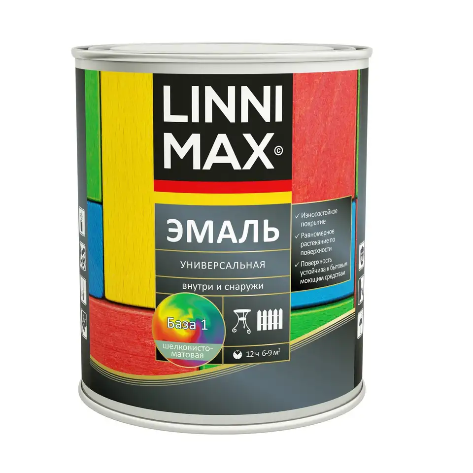 Эмаль алкидная Linnimax, универсальная, шелковисто-матовая, база 1, белая, 2,5 л — фото 1 Эмаль алкидная Linnimax, универсальная, шелковисто-матовая, база 1, белая, 2,5 л — фото 1